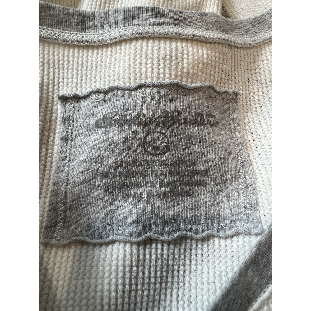 Eddie Bauer White & Gray Waffle Knit Henley Shirt Thermal Outdoors Cabincore - Picture 4 of 6